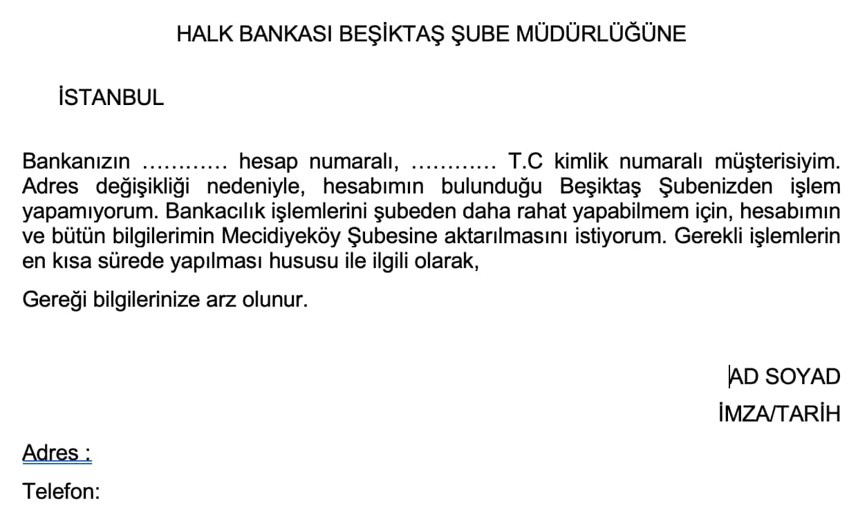 Banka Şube Değişikliği Nasıl Yapılır? Dilekçe Örneği