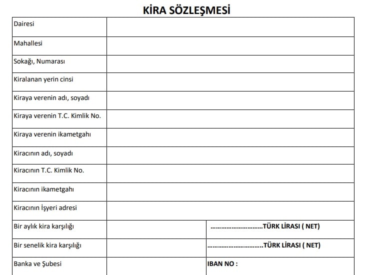 Kira Sözleşmesi Örneği ve Boş Kira Kontratı Örneği